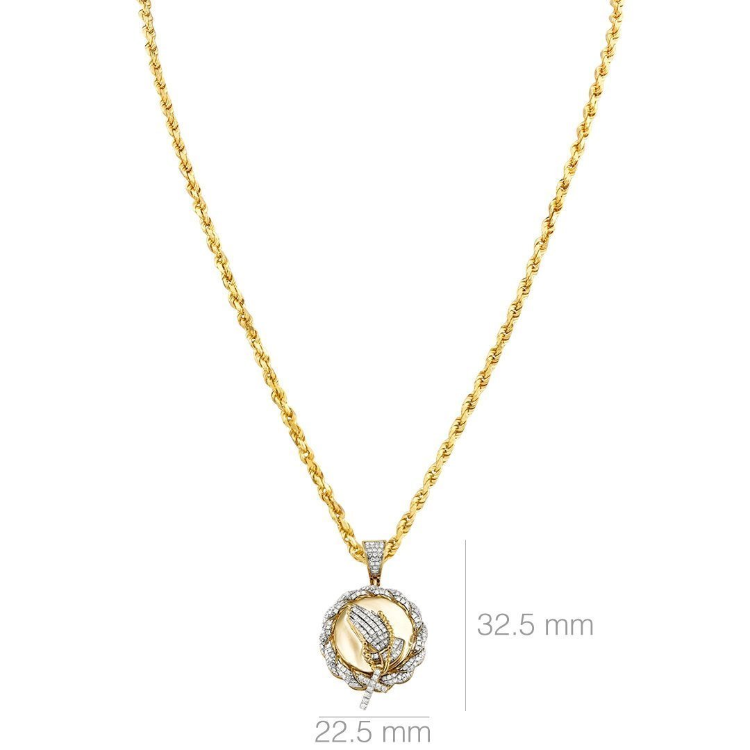 Yellow Diamond Praying Hands Pendant in 10k Yellow Gold 0.24 Ctw