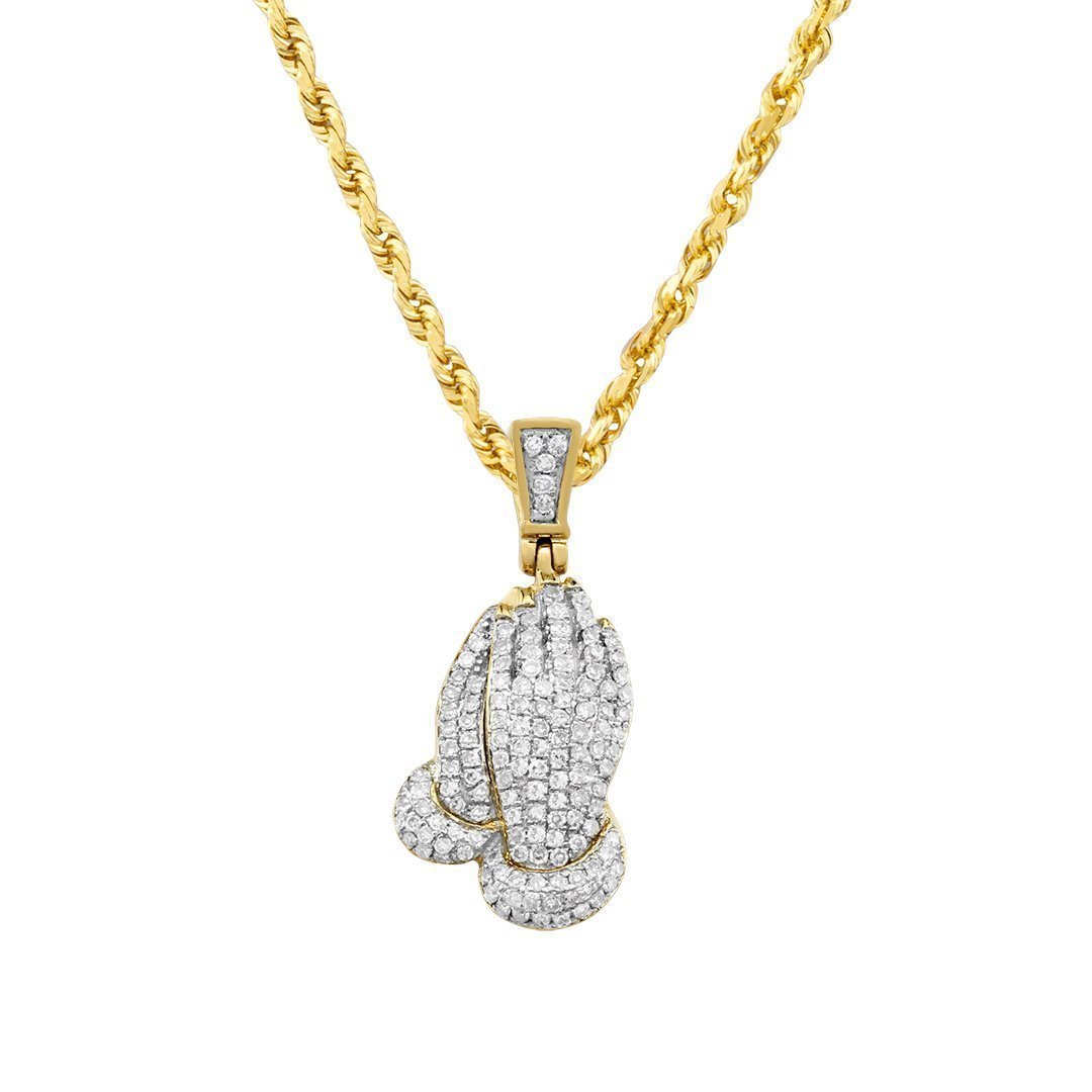 Diamond Praying Hands Pendant in 10K Yellow Gold 0.51 Ctw