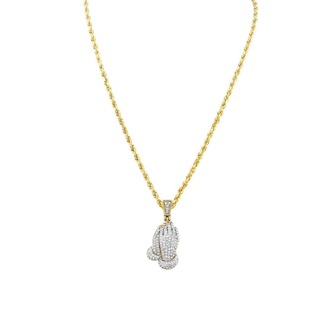 Diamond Praying Hands Pendant in 10K Yellow Gold 0.51 Ctw