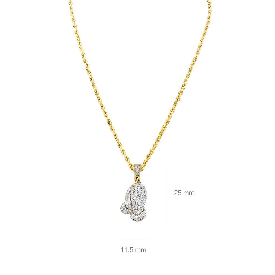 Diamond Praying Hands Pendant in 10K Yellow Gold 0.51 Ctw