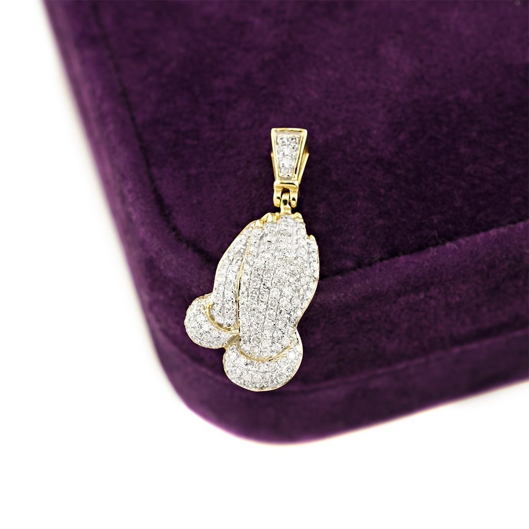 Diamond Praying Hands Pendant in 10K Yellow Gold 0.51 Ctw