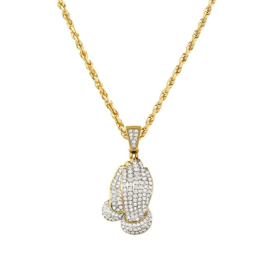 Yellow Diamond Praying Hands Pendant in 10k Yellow Gold 0.76 Ctw