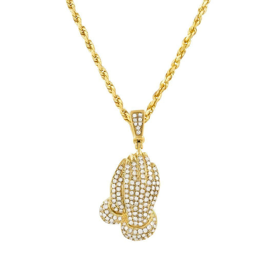 Yellow Diamond Praying Hands Pendant in 10k Yellow Gold 1.15 ctw