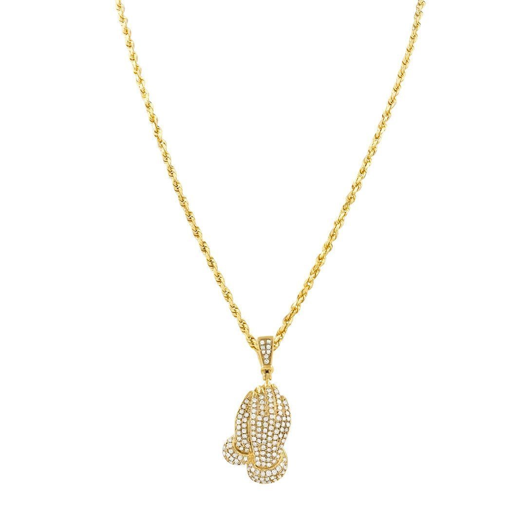 Yellow Diamond Praying Hands Pendant in 10k Yellow Gold 1.15 ctw