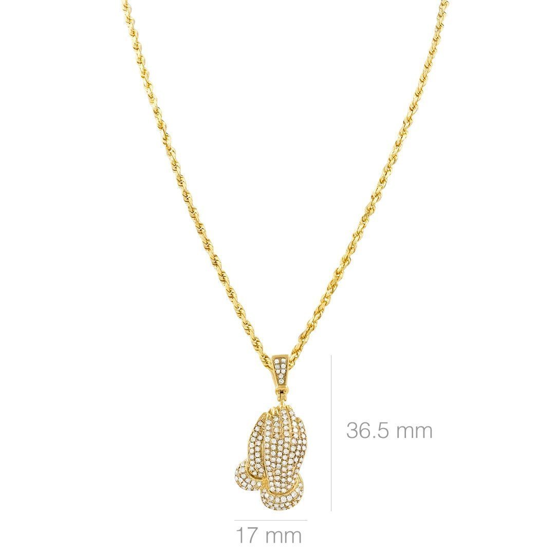 Yellow Diamond Praying Hands Pendant in 10k Yellow Gold 1.15 ctw