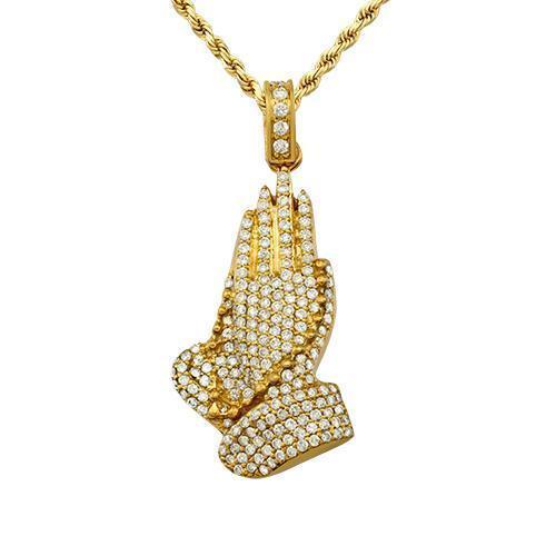 Diamond Praying Hands Pendant in 14k Yellow Gold 2 Ctw