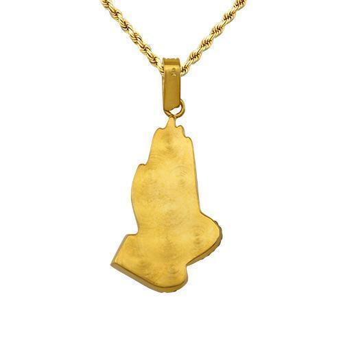 Diamond Praying Hands Pendant in 14k Yellow Gold 2 Ctw