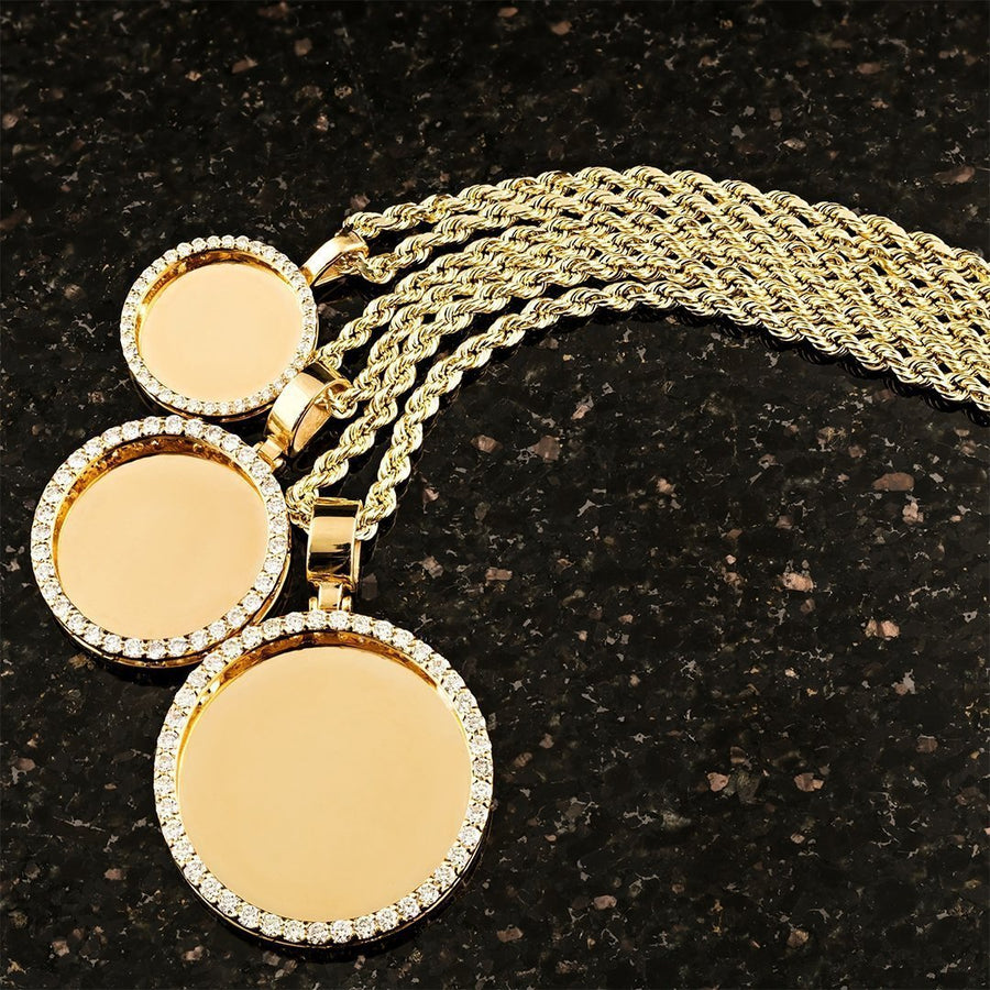 Diamond Rest In Peace Memory Frame Pendant in 14k Yellow Gold 2.15 Ctw