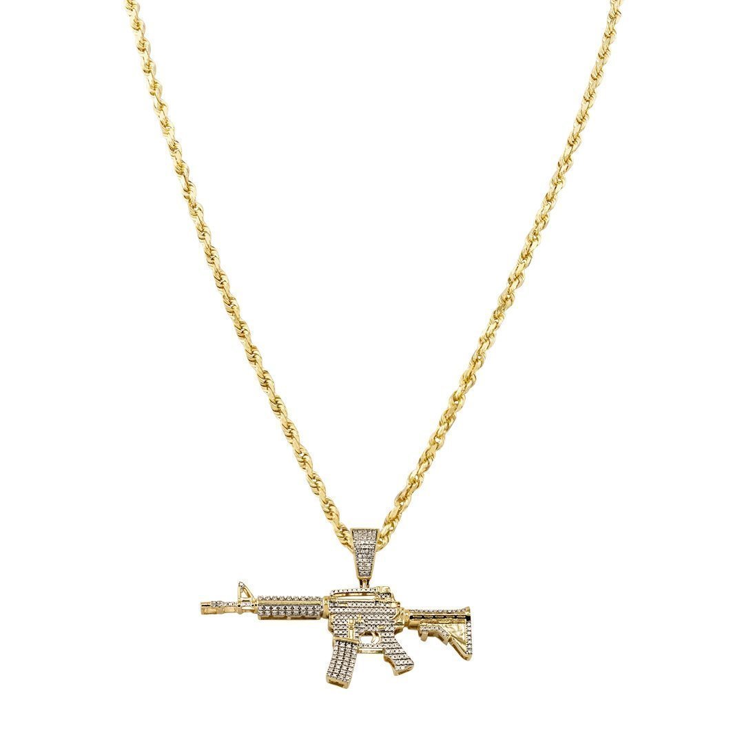 Diamond Rifle Gun Pendant 10k Yellow Gold 0.74 Ctw