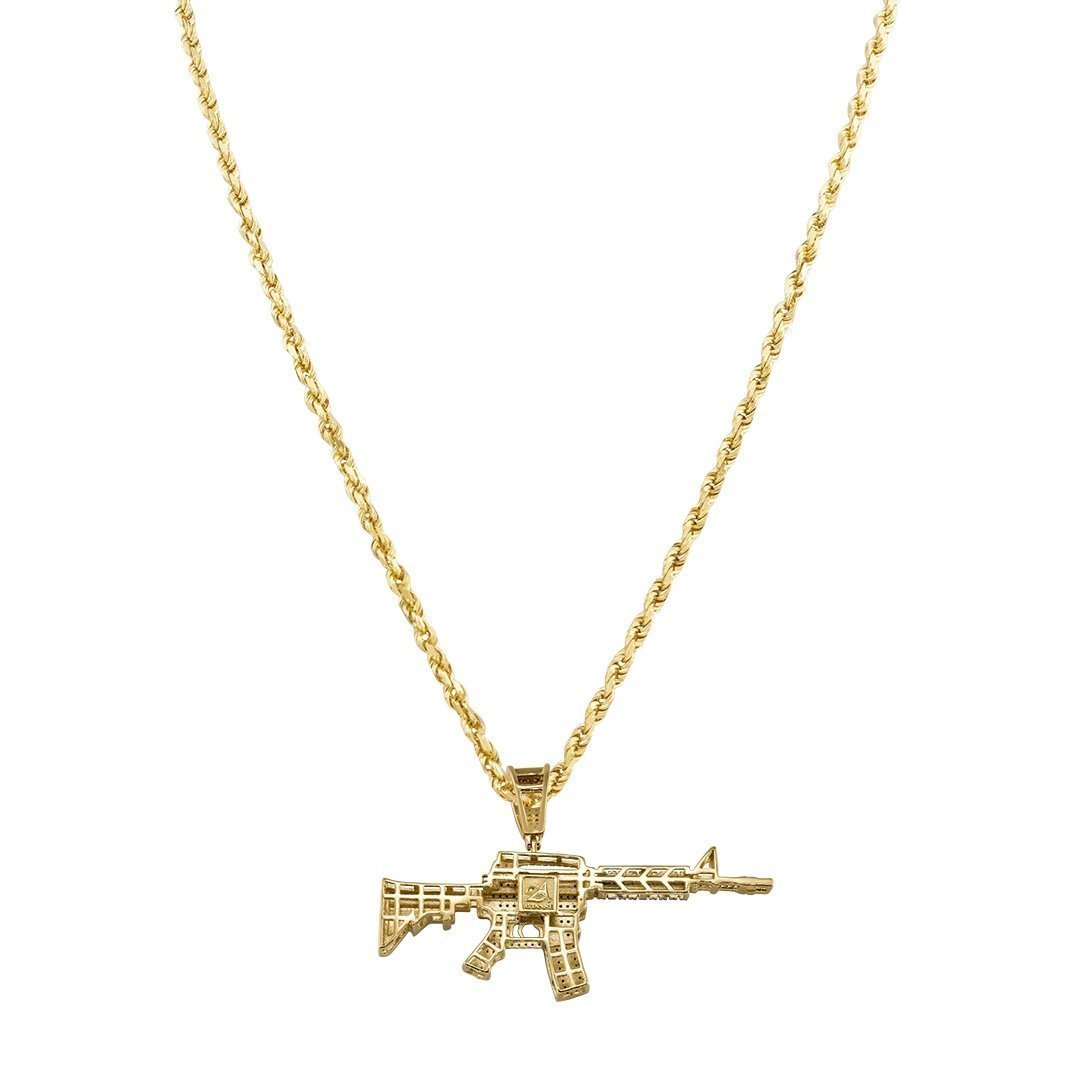 Diamond Rifle Gun Pendant 10k Yellow Gold 0.74 Ctw