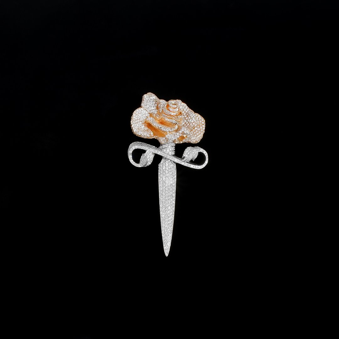 White Diamond Rose Blade in 14k White Gold 7.88 Ctw
