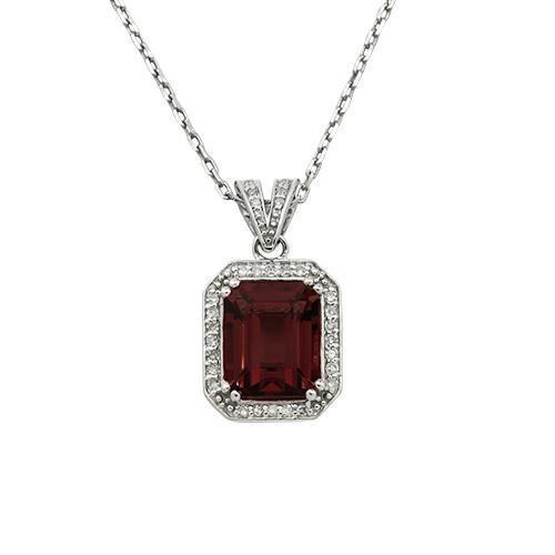 White Diamond Ruby Pendant in 14k White Gold 16 inches 3.45 Ctw