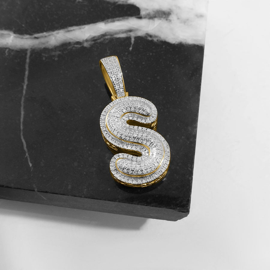 White Diamond S Pendant in 10k Yellow Gold .31 Ctw