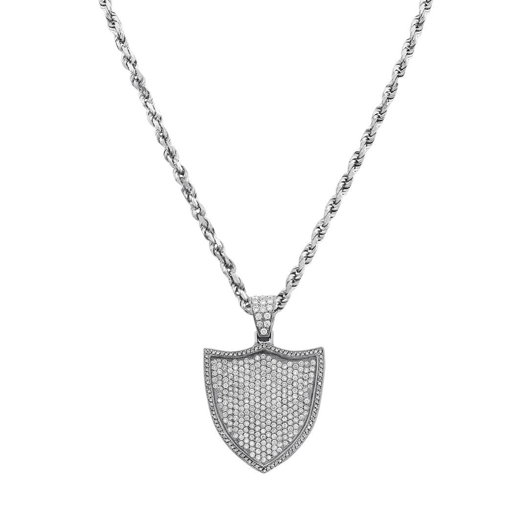 14k White Gold Diamond Shield Pendant 5 Ctw