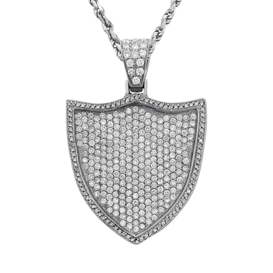 14k White Gold Diamond Shield Pendant 5 Ctw