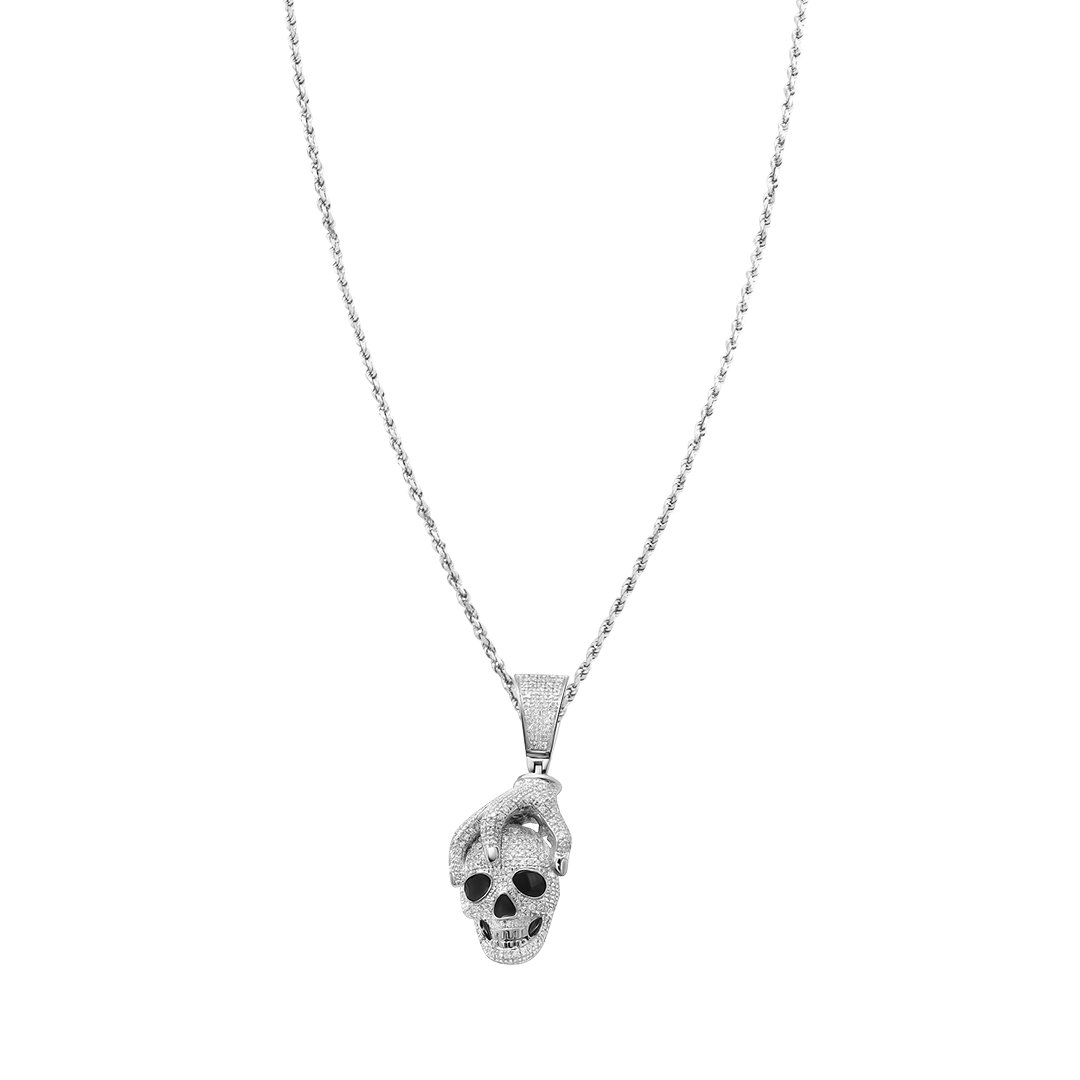 White , Yellow Diamond Skull Pendant in 10k Gold .92 Ctw