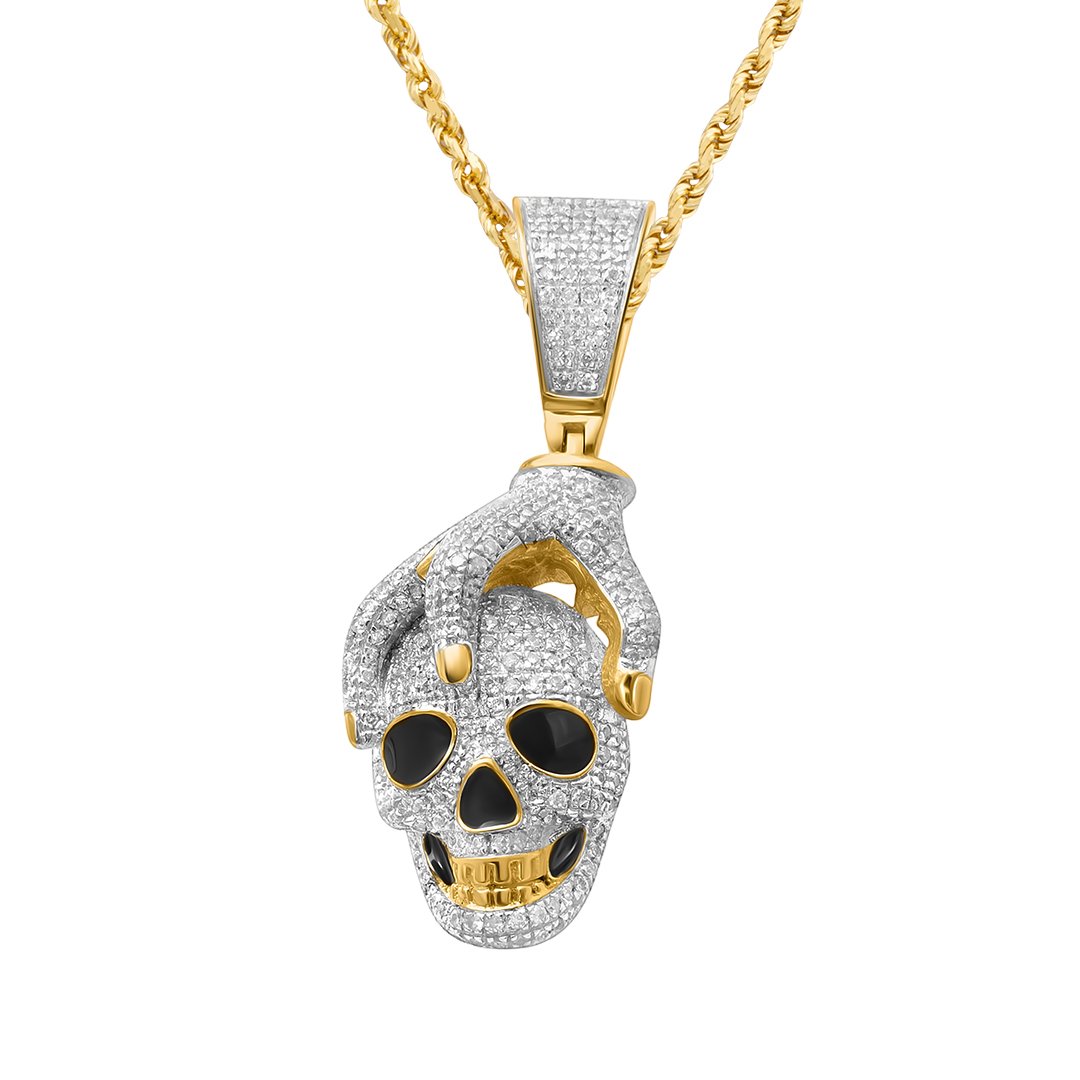 White , Yellow Diamond Skull Pendant in 10k Gold .92 Ctw
