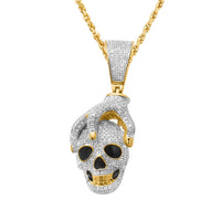 Thumbnail for White , Yellow Diamond Skull Pendant in 10k Gold .92 Ctw