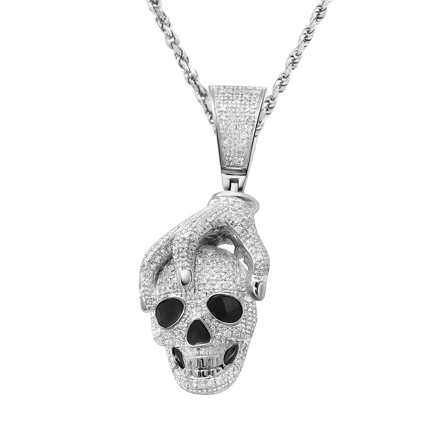 White , Yellow Diamond Skull Pendant in 10k Gold .92 Ctw