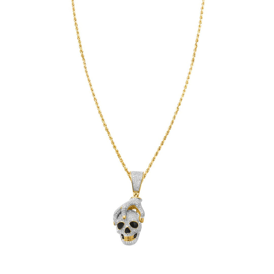 White , Yellow Diamond Skull Pendant in 10k Gold .92 Ctw