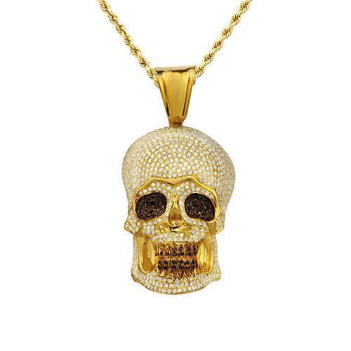 10k Yellow Gold Diamond Skull Pendant with Black Diamonds 7.15 Ctw ...