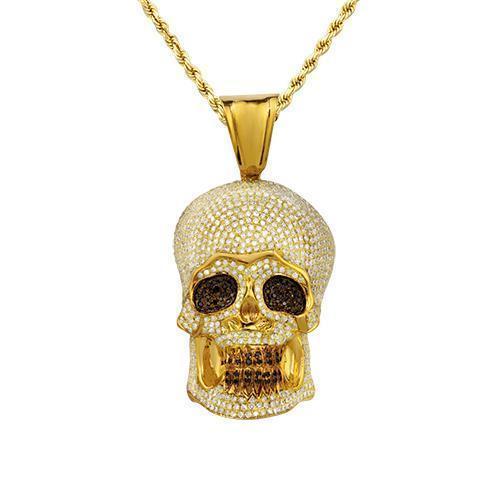 Diamond Skull Pendant with Black Diamonds in 10k Yellow Gold 7.15 Ctw