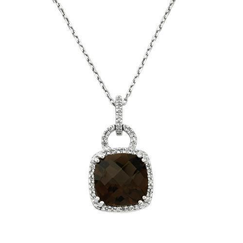 White Diamond Smoky Quartz Pendant in 14k White Gold 16 inches 4.26 Ctw