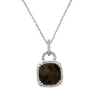 Thumbnail for White Diamond Smoky Quartz Pendant in 14k White Gold 16 inches 4.26 Ctw