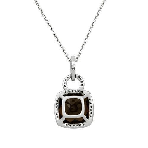 White Diamond Smoky Quartz Pendant in 14k White Gold 16 inches 4.26 Ctw