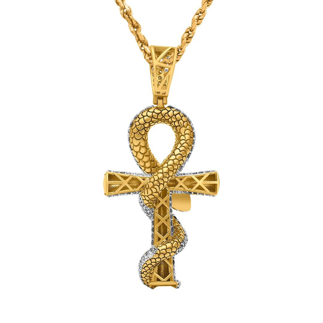 14k Yellow Gold Diamond Snake Ankh 3 Ctw