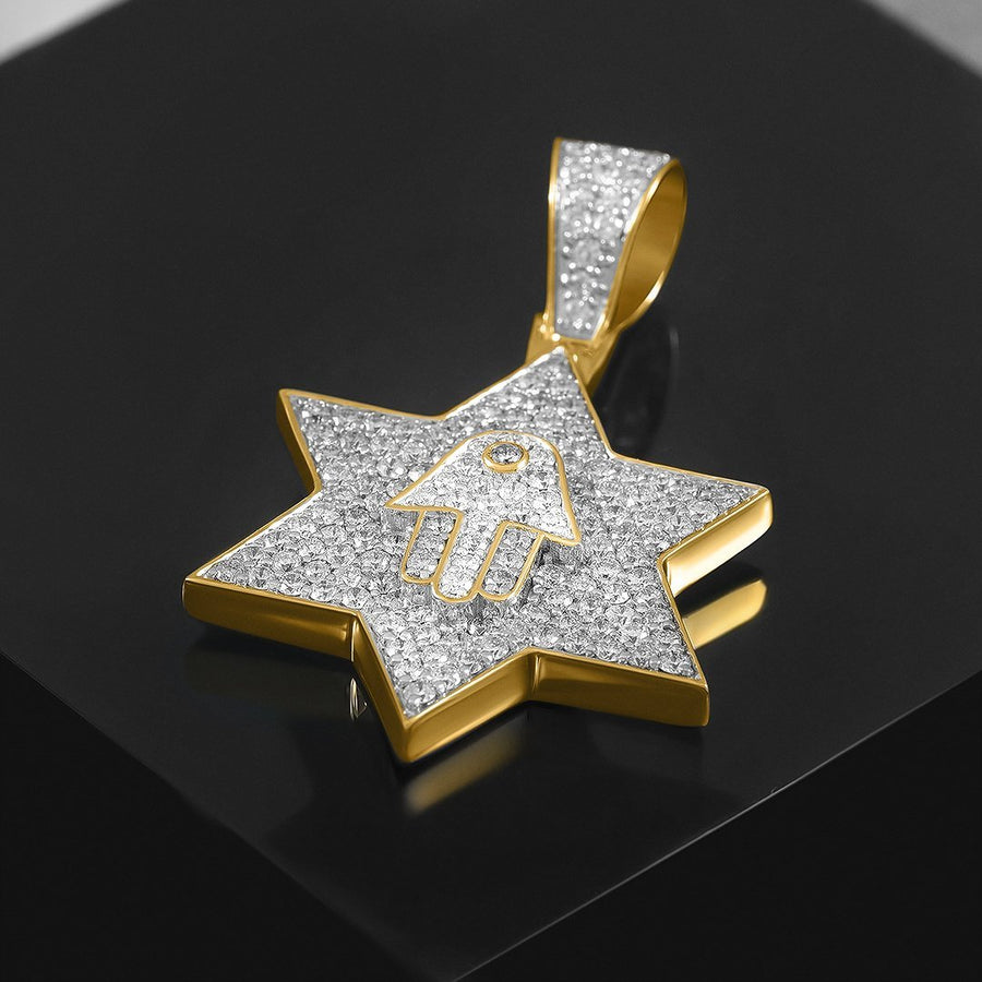 Estrella de David de diamantes en oro amarillo de 14 k de 1,75 quilates 