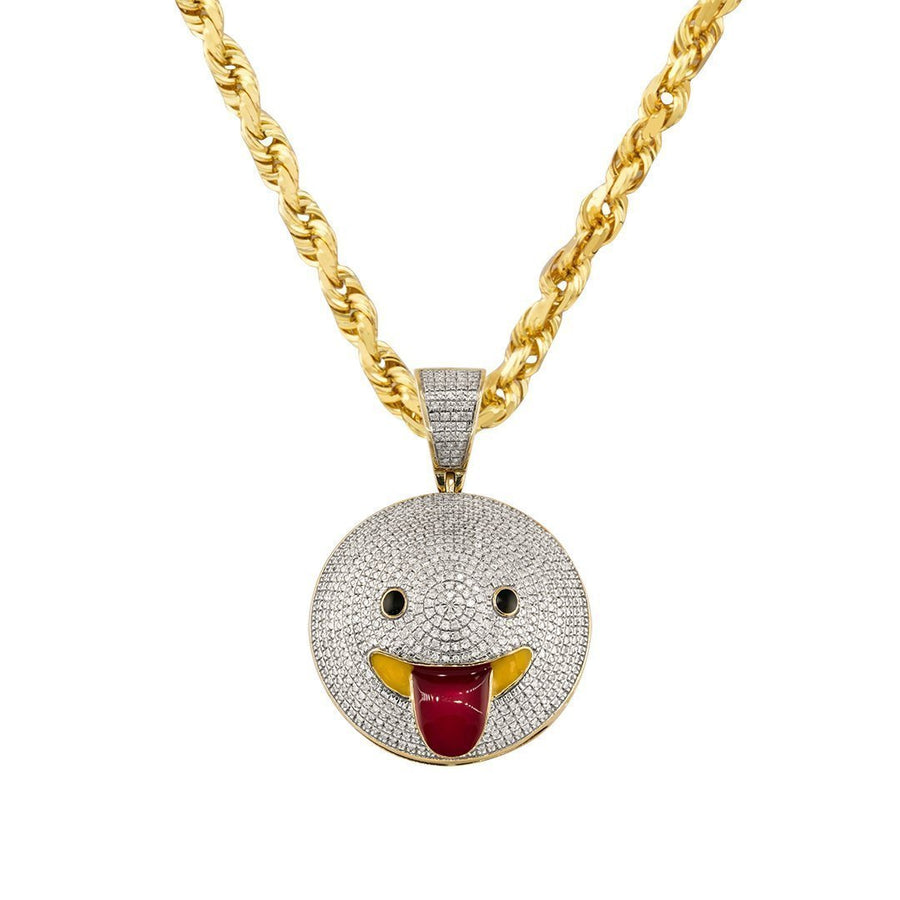 Yellow Diamond Stuck-Out Tongue Emoji Pendant in 10k Yellow Gold 0.92 Ctw