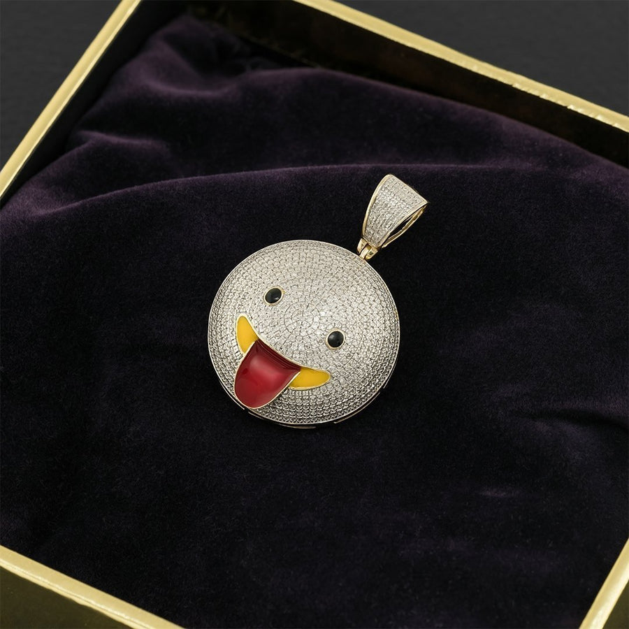 Yellow Diamond Stuck-Out Tongue Emoji Pendant in 10k Yellow Gold 0.92 Ctw