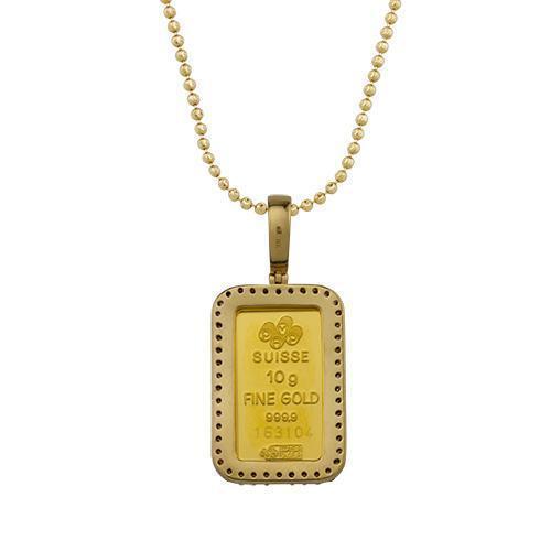 14k Yellow Gold Diamond Suisse Fortuna Gold Bar Pendant Ctw