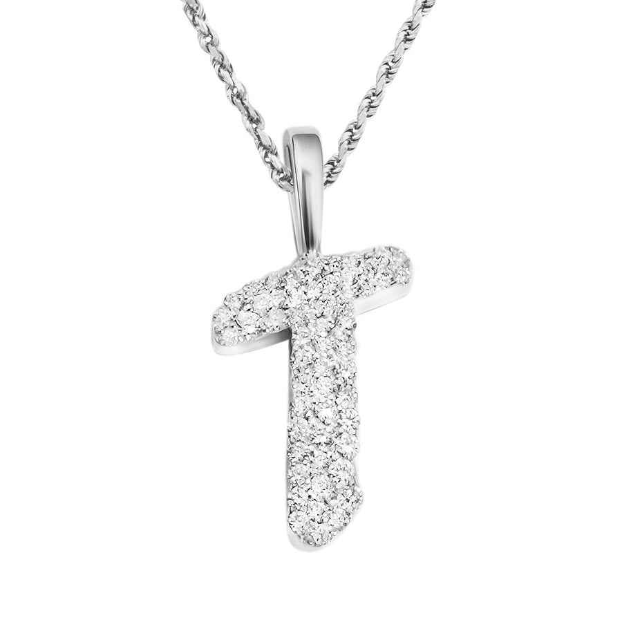 White Diamond T Pendant in 14k White Gold .75 Ctw