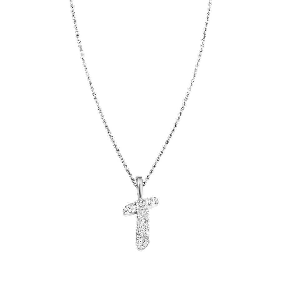 White Diamond T Pendant in 14k White Gold .75 Ctw