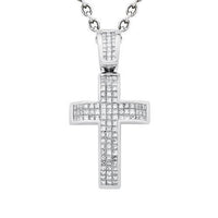 Thumbnail for Diamond Three Row Invisible Set Cross Pendant 14k White Gold 2.5 Ctw