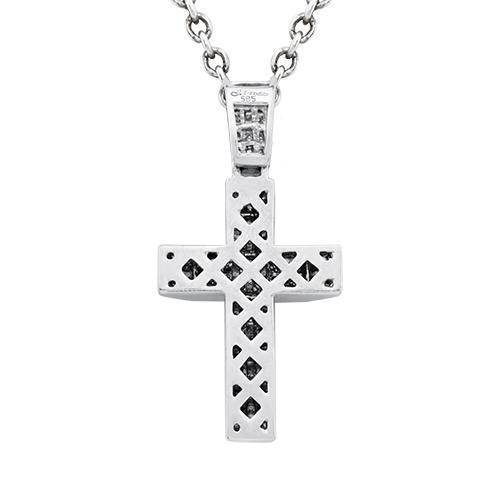 Diamond Three Row Invisible Set Cross Pendant 14k White Gold 2.5 Ctw