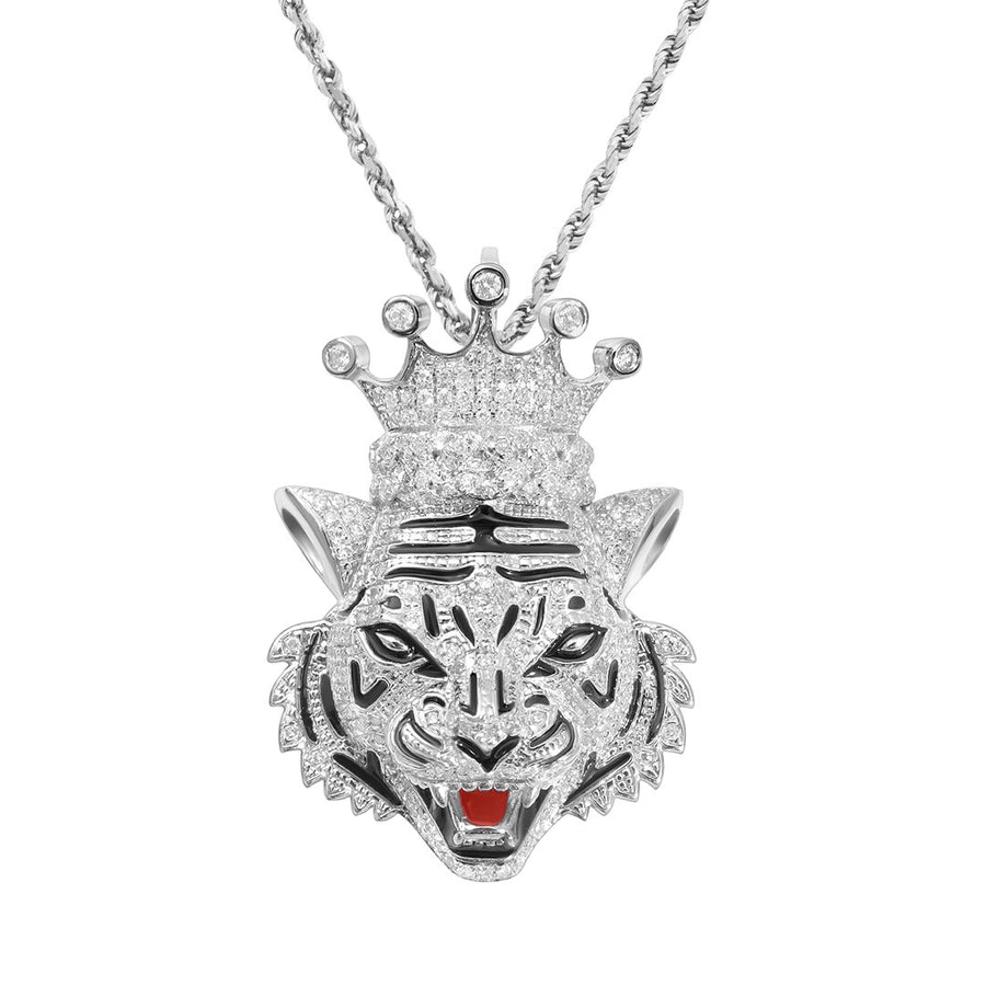 White , Yellow Diamond Tiger Pendant in 10k Gold .69 Ctw