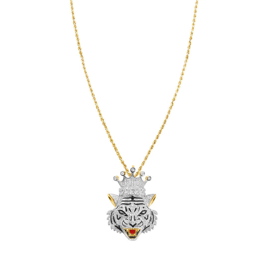 White , Yellow Diamond Tiger Pendant in 10k Gold .69 Ctw