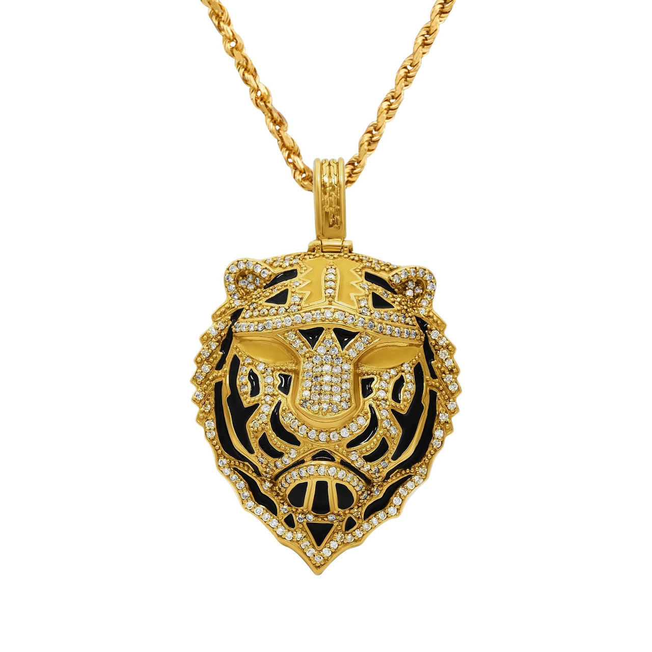 14k Yellow Gold Diamond Tiger Pendant 4 Ctw