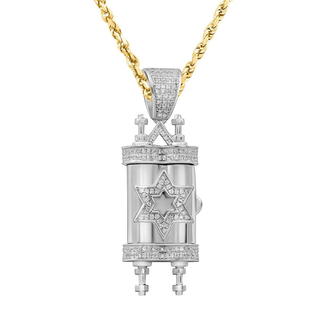 10k White Gold Diamond Torah Pendant 0.40 Ctw