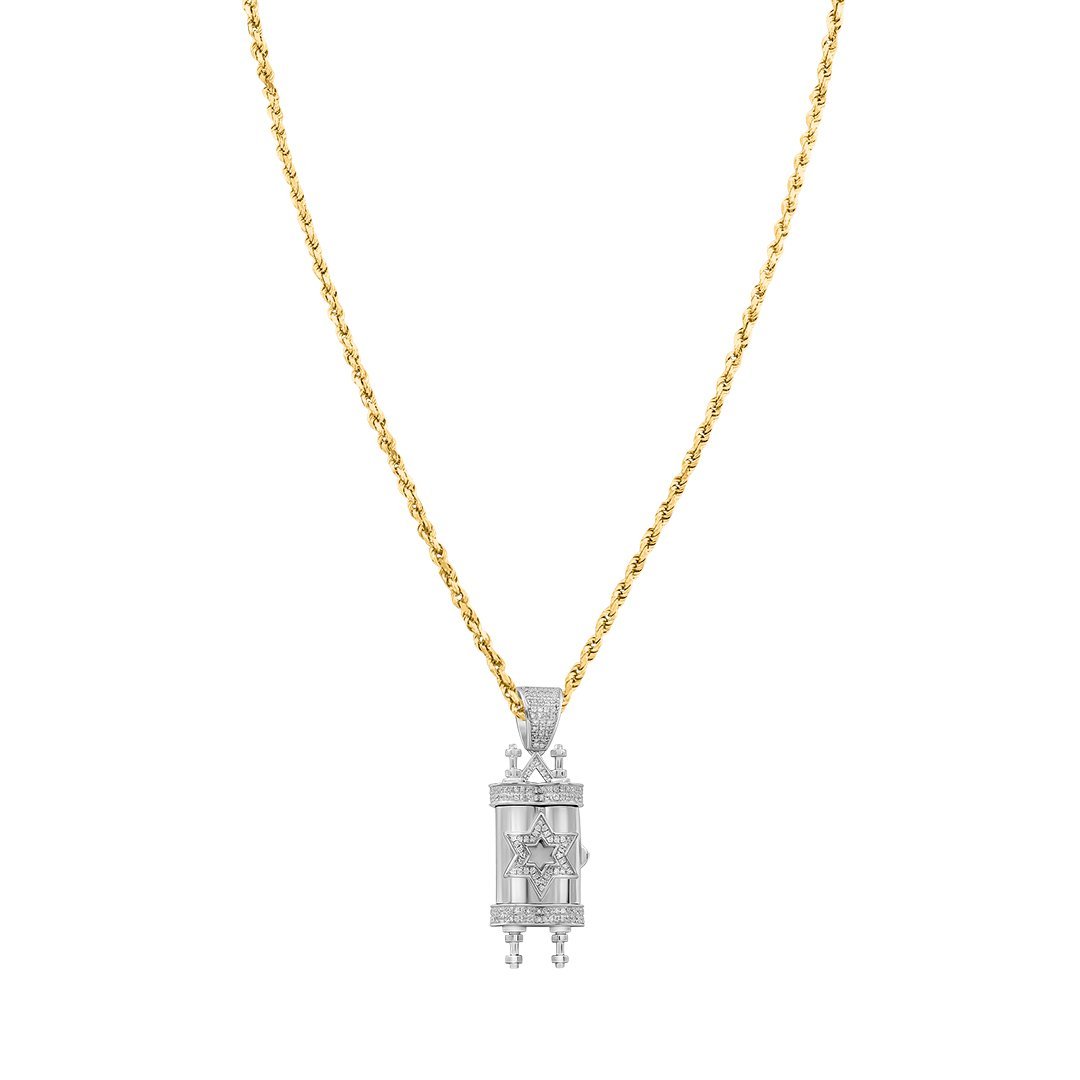 10k White Gold Diamond Torah Pendant 0.40 Ctw