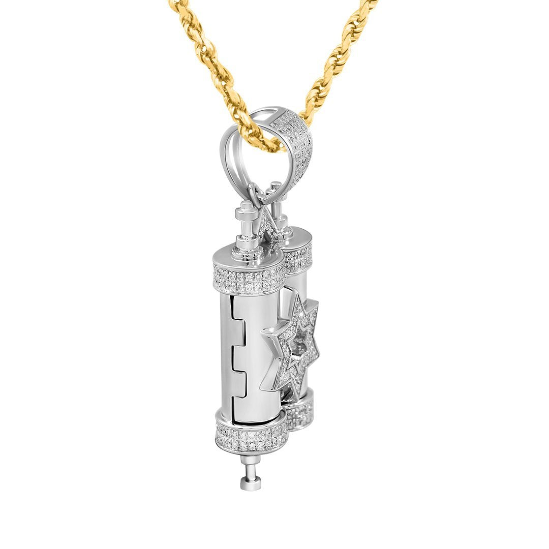 10k White Gold Diamond Torah Pendant 0.40 Ctw