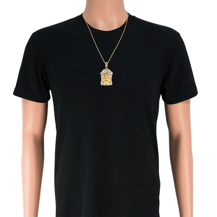 Diamond Two Tone 14k Gold Jesus Head Pendant 1.6 Ctw
