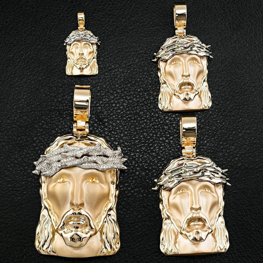 Diamond Two Tone 14k Gold Jesus Head Pendant 1.6 Ctw