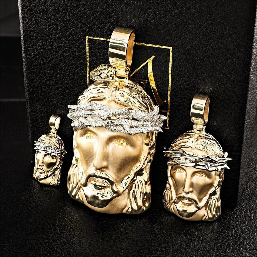 Diamond Two Tone 14k Gold Jesus Head Pendant 1.6 Ctw
