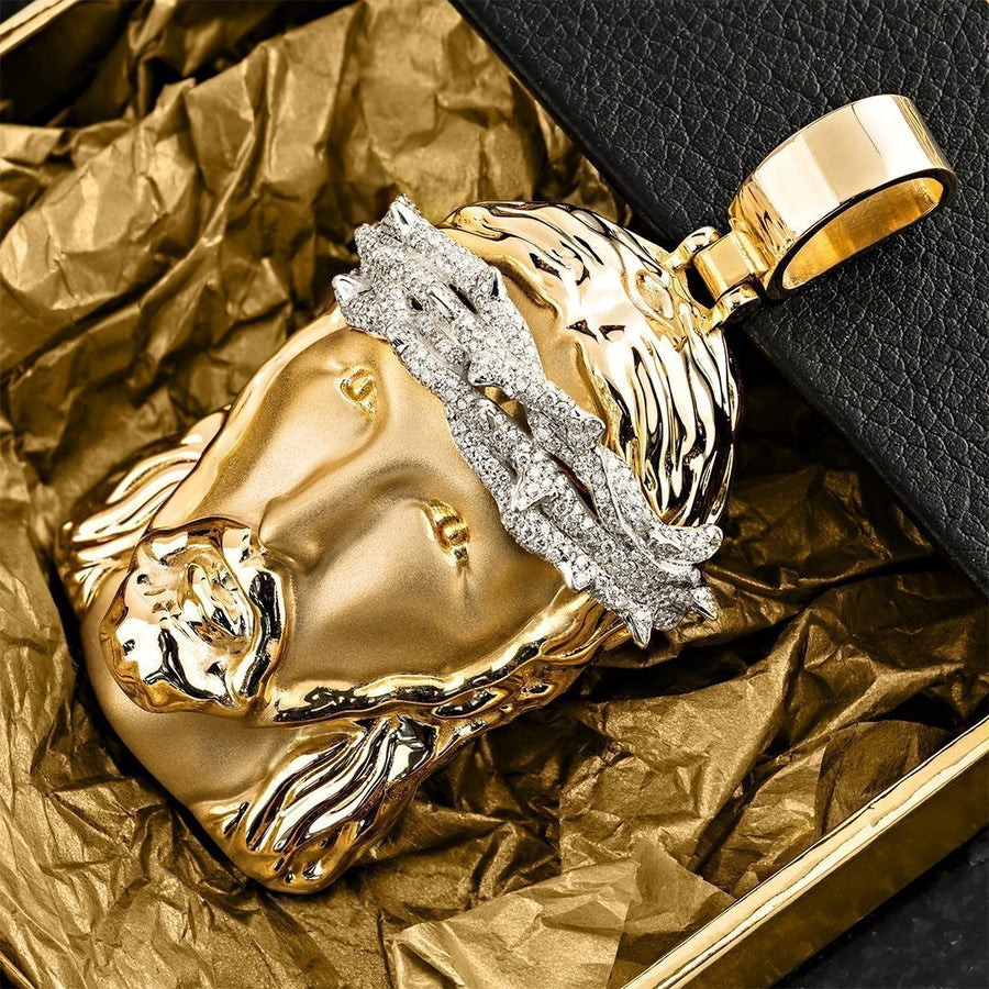Diamond Two Tone 14k Gold Jesus Head Pendant 1.6 Ctw