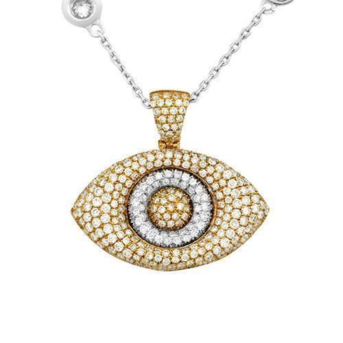 Diamond Two Tone Evil Eye Pendant in 14k Gold 2 Ctw