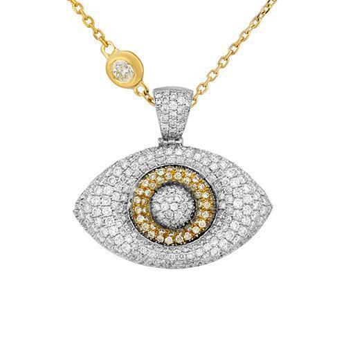 Diamond Two Tone Evil Eye Pendant in 14k Gold 2 Ctw